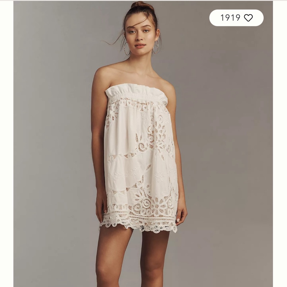 Anthropologie Maeve Strapless Lace Mini Dress
